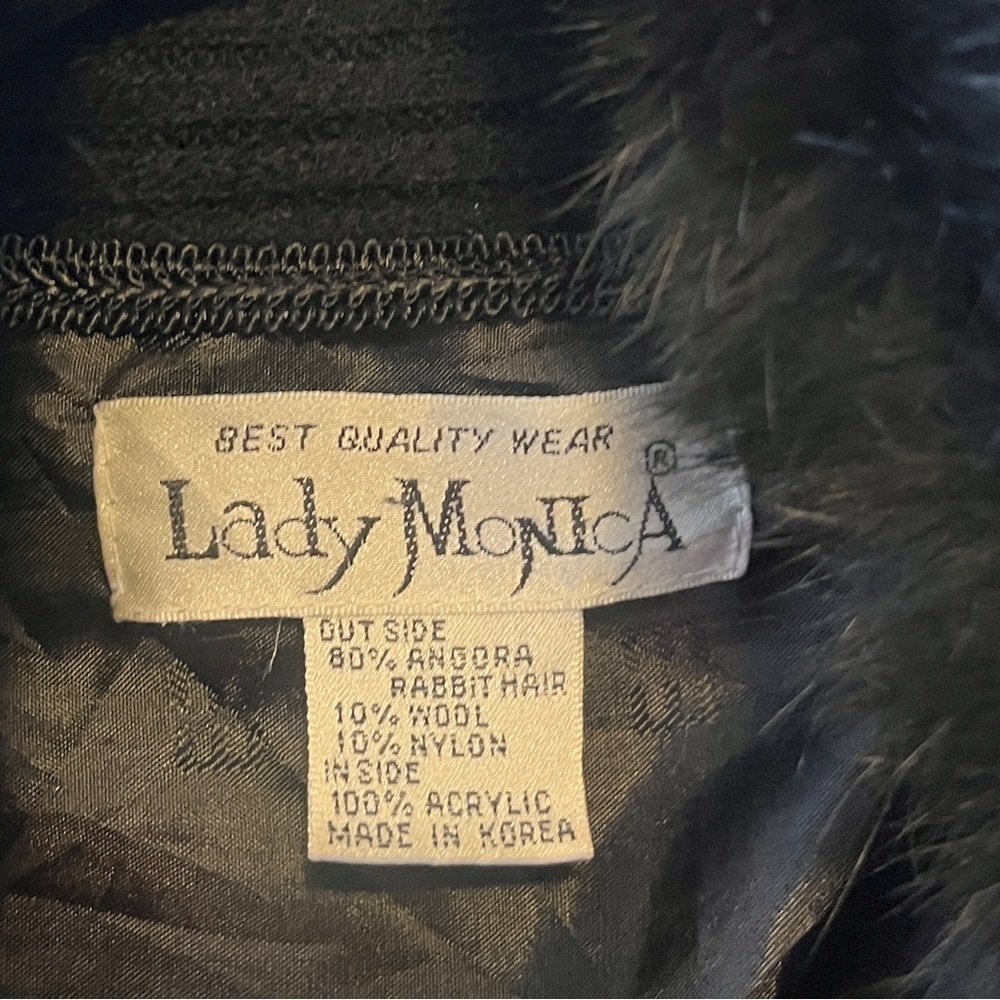 Vintage 80% Angora Rabbit Hair Bumber Coat Jacket Black Fur Trim Size Small - Picture 8 of 13
